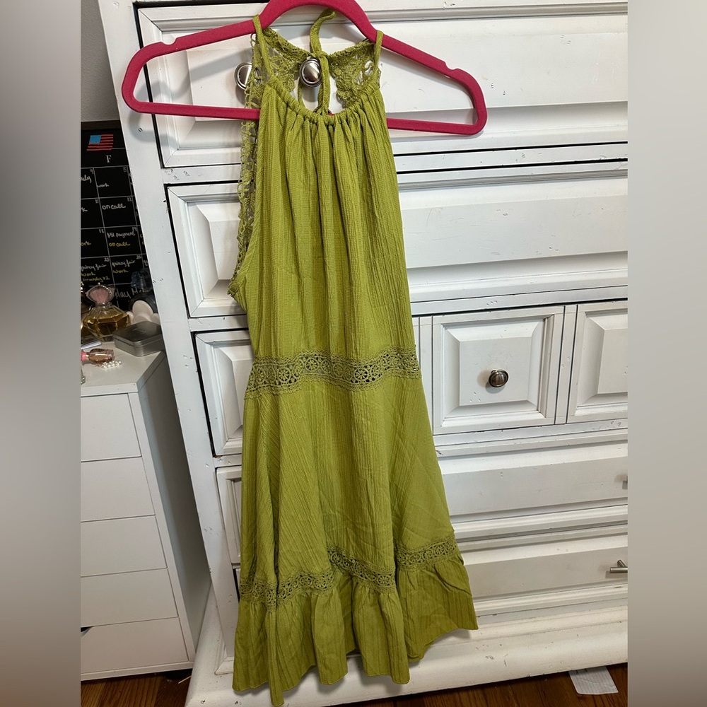 shein green open back dress